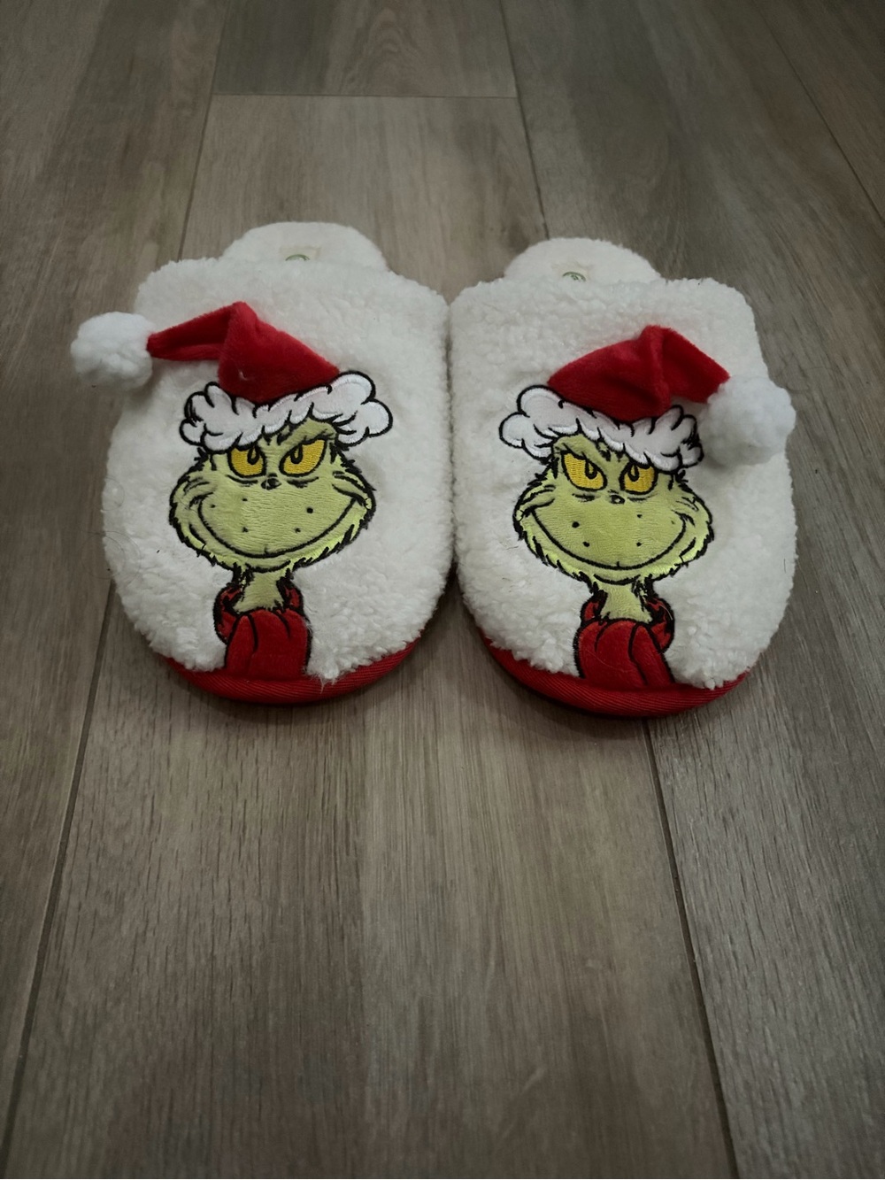 White & Red Grinch Holiday Plush Slippers